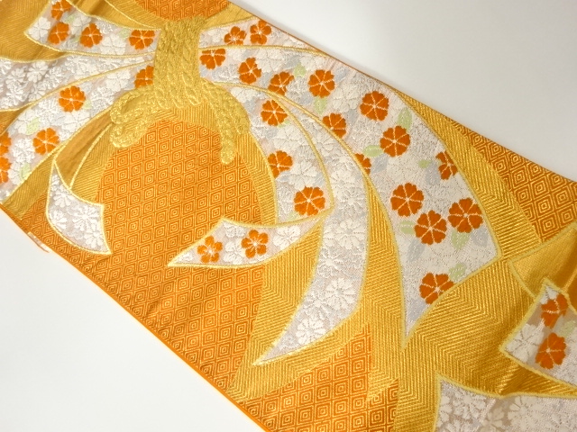 佐賀錦束ね熨斗に花づくし模様織出し袋帯